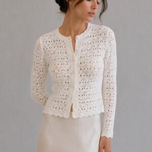 Aqua + Liat Baruch Crochet Crewneck Cropped Cardigan Womens S Write Button-up